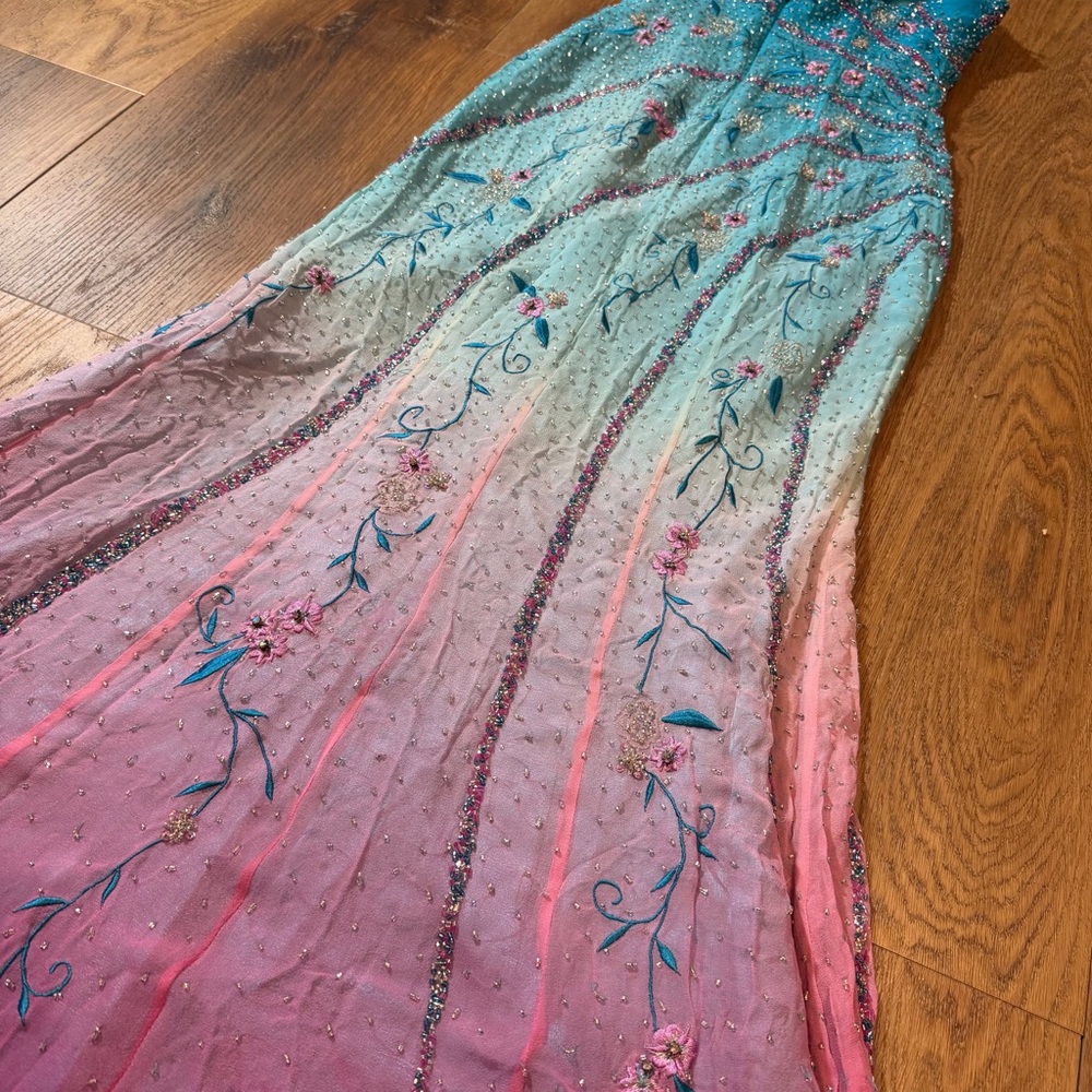 Vintage Y2K 100% Silk Beaded Dress Vintage Beaded Dress Silk Dairy Ombré Rainbow - Picture 16 of 17